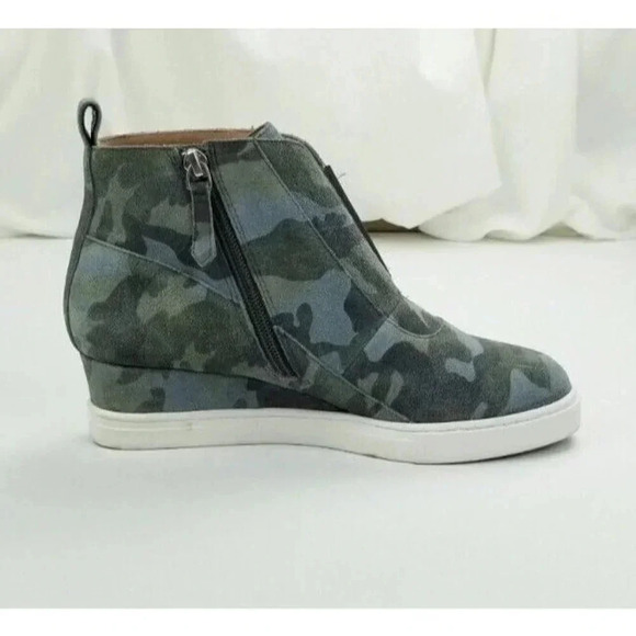 Linea Paolo 6M Suede Camo Wedge Heel Side Zip Ankle Boot Sneakers Green Blue - Picture 11 of 12